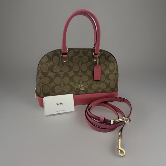 NWT Coach Mini Sierra Satchel Coated Canvas CrossBody Khaki Magenta Retail $295 - Picture 1 of 9
